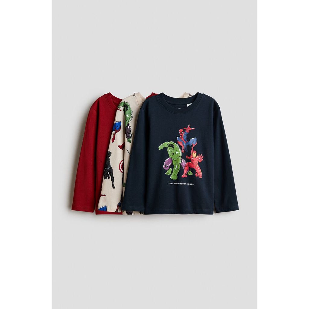 H&M(เอชแอนด์เอ็ม) เสื้อยืดแขนยาว แพ็ค 3 ชิ้น Boys 3-pack long-sleeved T-shirts 1172232_7