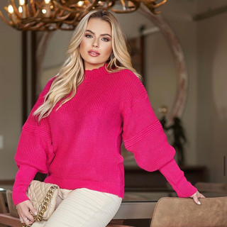 Blusa Feminina Manga Bufante Tricô Tricot blogueira inverno