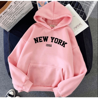 Moletom Feminino  New York com capuz e bolso moda inverno blusa de frio casaco moleton