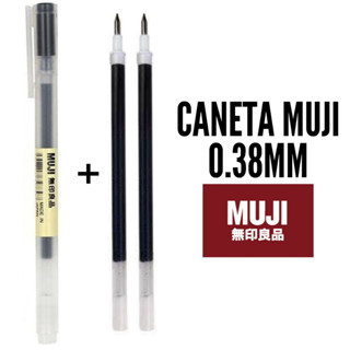 Muji ปากกาสีดํา 0.38 มม. ปลายบางพิเศษ และไส้ปากกา 2 ชิ้น