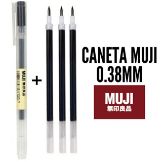 Muji ปากกาสีดํา 0.38 มม. หัวบางพิเศษ และไส้ปากกาเติม 3 ชิ้น