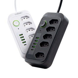 Régua Extensão de tomada 5 tomadas filtro de linha com 4 usb 1 USBC  com cabo de 1.90 cm /5m Bivolt