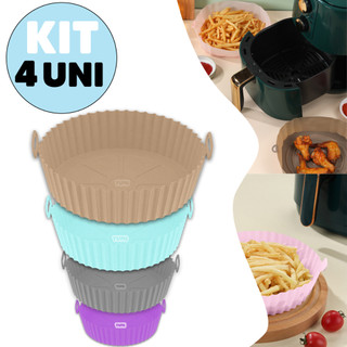 Kit 4 Bandeja Forma de Assadeira Para Air Frier, Forno, Micro-ondas Silicone Flexível Lavável Reutilizável Redonda