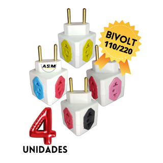 Adaptador Benjamin Cubo 4 Tomadas casa e cozinha Coloridos