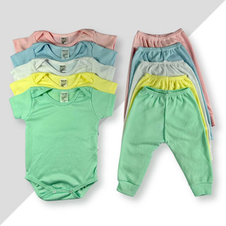 Kit Com 10 - Conjunto de Bebe BODY MANGA CURTA + MIJÃO LISO Malha Canelada Menino E Menina