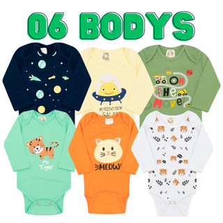 6 body bebê manga longa e curta com estampas Menino E Menina