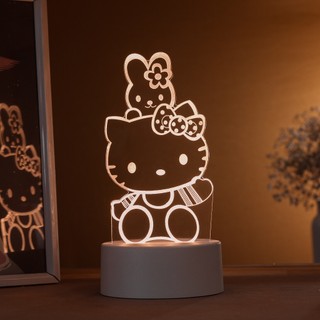 Luminária LED 3D de Mesa / Luz Noturna Presente Criativo /  Hello Kitty Acenando, Desenho, Infantil, Criança, Menina