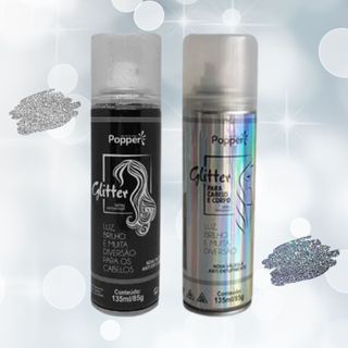 Spray Glitter Popper Para Cabelos e Corpo Prata / Holográfico 135Ml