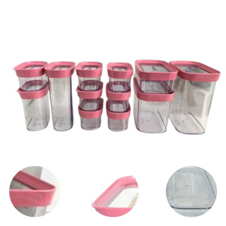 Kit 12 Potes Herméticos Empilhável Para Mantimentos em Acrílico Rosa