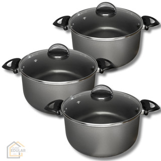 Kit Jogo 3 Peças Panelas Caçarolas 16 18 e 20 cm Antiaderente 5 Camadas de Teflon com Tampa de Vidro