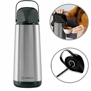 Garrafa Térmica Termolar INOX 1L / 1,8L Lumina Cinza e Preto - Tampa Hermética / Café, Chimarrão