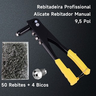 Kit Rebitadeira Profissional + Rebite, Alicate Rebitador Manual 10 POL Profield - 4 Furos, Chave