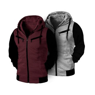 Kit 02 Casacos Moletom Blusas de Frio Jaqueta Com Bolso e Capuz Unissex