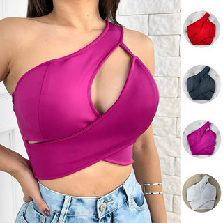 Cropped Top Feminino Nula Manga Cruzado Bojo Neoprene Verao Modinha