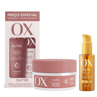 Kit OX Nutre Shampoo 375ml e Condicionador 170ml + Cr Trat 300g + Óleo Ox Nutre 120ml - Envio Rápido