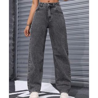 calça Jeans wide leg grafite feminina empina bumbum de alta qualidade