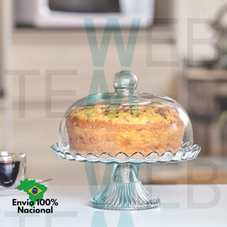 Boleira de Vidro com Pé e Tampa Pétalas de Jasmin 24 cm Vitazza Prato para Bolo, Doces, Sobremesas