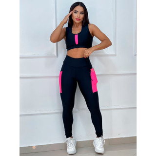 Conjunto Fitness Academia Calça com Bolso + Top Nadador
