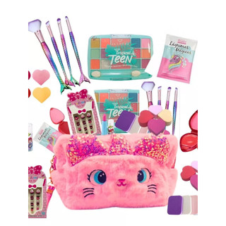 Kit maquiagem Bolsinha Sombras Pinceis batom gloss Unhas skin care completo