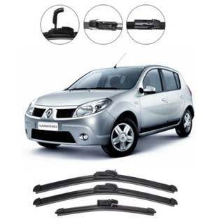 Kit Palhetas Limpador De Parabrisa Dianteiro + Traseiro Renault Sandero 2007 até 2014