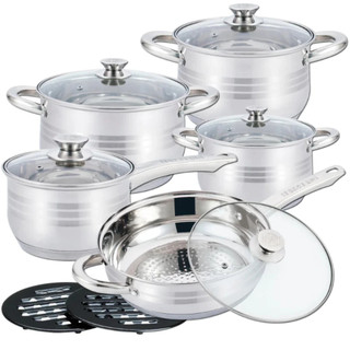 Jogo de Panelas 19 Peças Aço Inox Original + Acessórios com Fundo 9 Camadas Indução e Gás