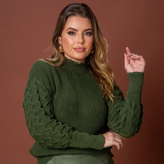 Blusa feminina tricot manga estilosa tricô de frio qualidade premium ideal para frio