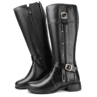 Bota Feminina Montaria Botinha Cano Alto Médio Bico Redondo Com Zíper E Elástico Super Confortável