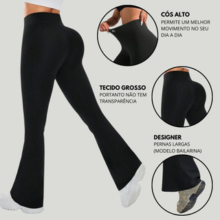 Calça Legging Inverno Feminina Flare Preta Cintura Alta