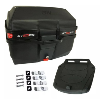 Baú Bauleto Moto 35 litros Stoned Tracker Base Universal Kit Fixação Completo Reforçado Novo