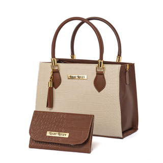 Kit Bolsa Lorena Com Carteira Feminina Bicolor Elegante de Mão e Alça Transversal Promoção
