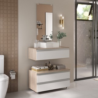 Gabinete Banheiro Creta 80cm com Cuba e Espelheira – Completo