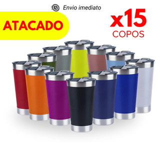Kit 15/10/5 Copo Térmico 473ml Com Tampa e Abridor de Garrafas Copo Inox Atacado Sortidos