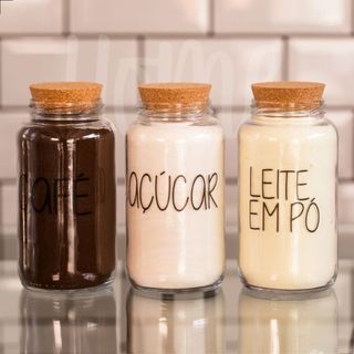 Kit Cantinho do Café | Pote Hermético De Vidro 810 Ml | Cozinha Decorada