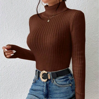 Blusa Feminina Cacharrel Tricô Básica Suéter Gola Alta Manga Longa Tricot Inverno Frio