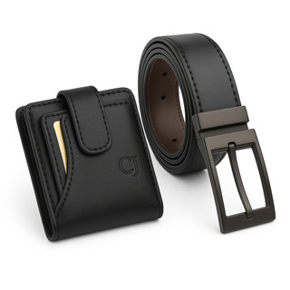Kit Carteira Masculina Couro + Cinto Masculino 2 em 1 Dupla Face