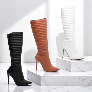 Bota Feminina Torricella Salto Alto Agulha Stiletto 12 cm Bico Fino Cano Longo Costura Matelassê