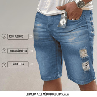 Bermuda Jeans Masculina Variações Destroyed Rasgada Descoladas e Estilo Jovem Casual - Tendência