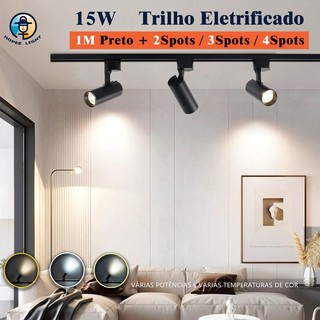 Kit de 1M e 2M Trilho Eletrificado Spot LED 15W Preto Bivolt Luz (Frio/Neutro/Quente) Economico