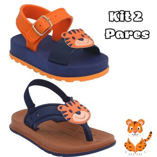 Kit 2 Pares Sandália e Chinelo Papete Infantil Masculino Menino Safari Confortável Envio Imediato