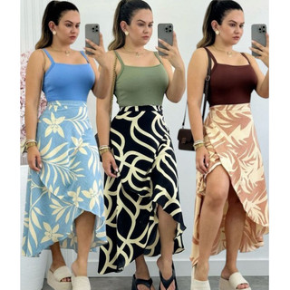 Saia Envelope Estampado Com Forro Elegance Moda verão