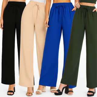KIT 4 Calças Pantalona Feminina Duna Cintura Alta com Bolsos