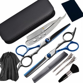 Kit 10 Peças Tesoura Barbeiro Fio Navalha E Desfiadeira + Acessórios