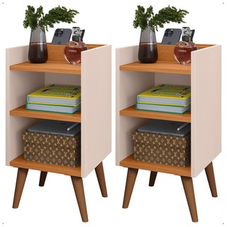 KIT 2 Mesa de Cabeceira MAX com Porta Celular Retrô Criado Quarto com Prateleira Nicho Varias Cores