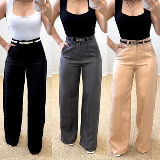 Calça Pantalona Alfaiataria Feminina Cintura Alta Social Premium