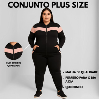 Conjunto 2 Peças Plus Size Blusa Jaqueta e Calça Cintura Alta Malha G1 G2 G3 Grande Inverno Frio Top