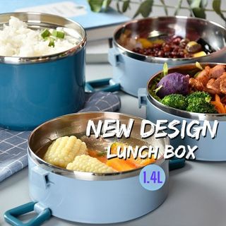 Marmita Lancheira Com Talher Aço Inox Térmica 1.4L 2 Andares Com Alça