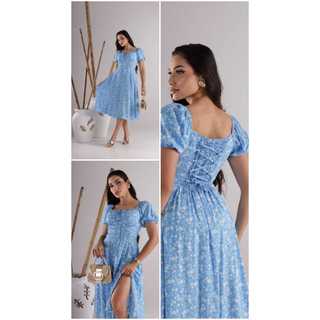 Vestido feminino elegante  Mídi camponesa   Elastex Cruzado nas Costa Moda 2026 tendencia