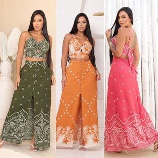 Conjunto Feminino Saia e Cropped com Bojo Tecido Duna Estampado Forrado Novidade Confortável