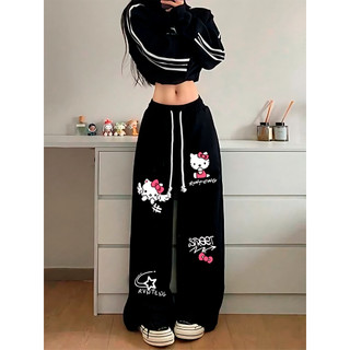 Calça Reta Feminina Wide Leg Hello Kitty Streetwear Reta Moletom 100% Algodão