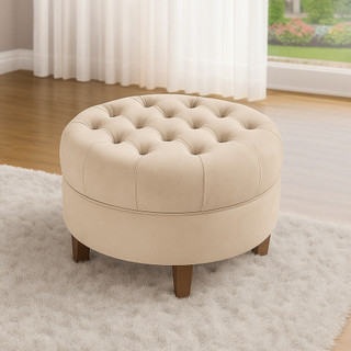 Puff Redondo Capitonê Amsterdã Decorativo Moderno Suede Para Sala Estar Quarto  - AV